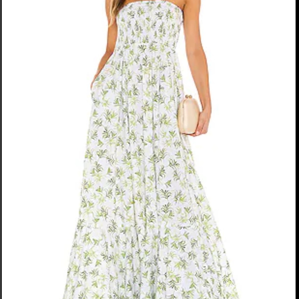Caroline Constas White and Green Strapless Dress